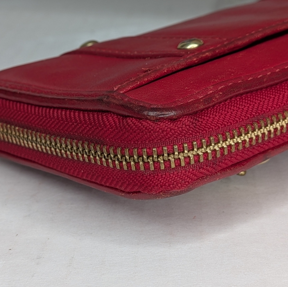 Coach Zoe Vintage Red Leather Zip Wallet Buckles Accordion Organizer EST 1941 - Picture 10 of 15